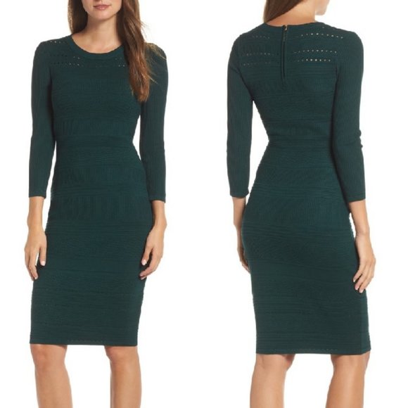 Eliza J Dresses & Skirts - Eliza J Green Knit 3/4 Sleeve Sweater Dress XL